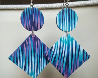 Blue,purple and white fimo earrings - chandelier earrings