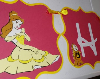 Beauty and the Beast Happy Birthday Banner, Beauty and the Beast red & yellow Birthday Banner, Beauty and the Beast Party Decoration,
