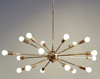 Mid Century Modern Polished Brass Sputnik Chandelier Light Fitting 18 Arm Bulbs 32inch diam