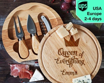 Queen of Everything - personalised Cheese board, Laser Engraved custom serving board