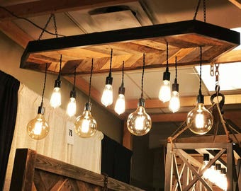 Chevron Pendant Light Chandelier - Reclaimed Wood Canopy and Pendant Light Fixture - Free Shipping!