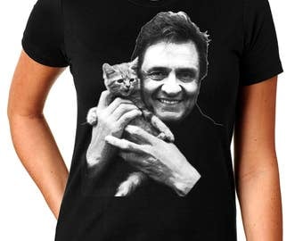 Johnny Cash With Kitten - Women's T Shirt