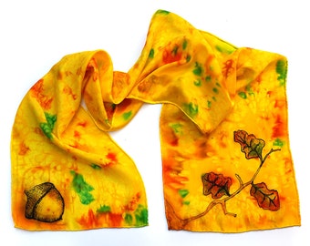Acorn Scarf - Hand Painted Silk