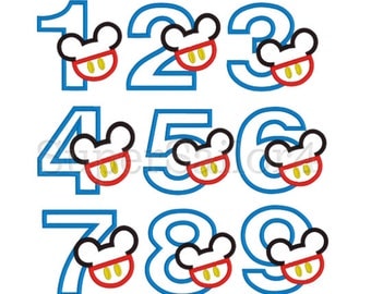 Mouse Number 1-9 set applique design, Mouse Birthday Numbers applique design, Minnie Numbers applique design