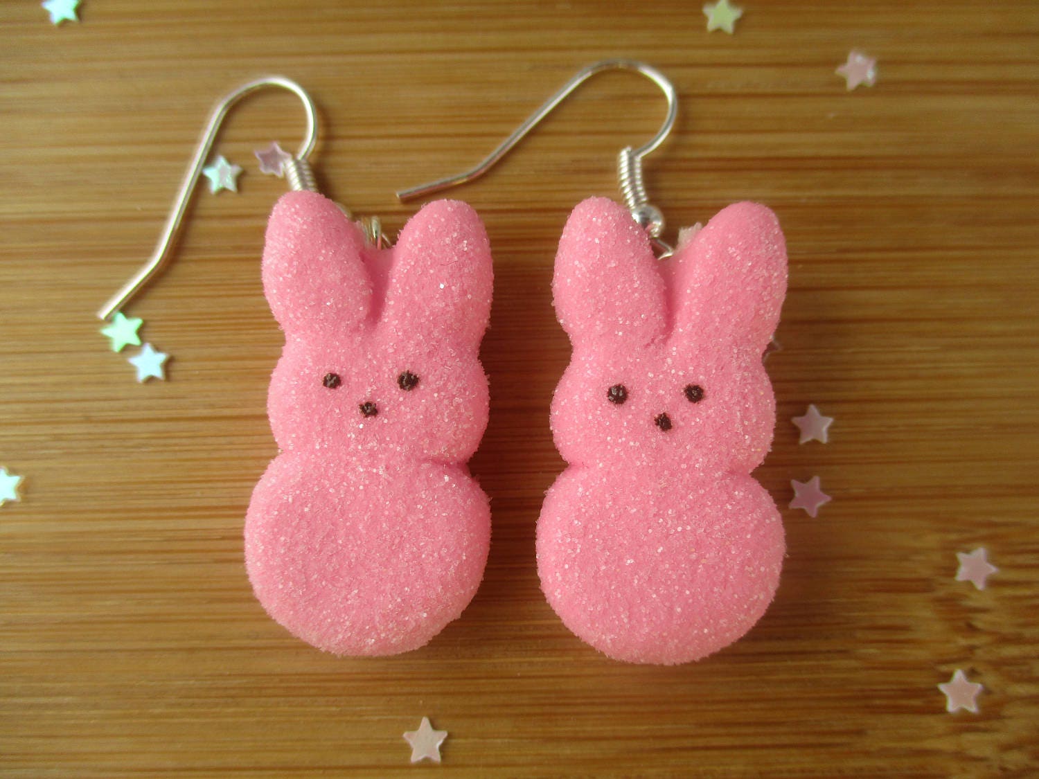 Pink Bunny Peeps Earrings Easter Handmade Polymer Clay