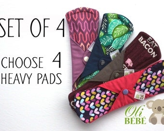 Cloth menstrual pads - Set of 4 heavy pads - Choose your models - 100% cotton - Mama pad - Reusable cloth pads - Cloth pads - Eco friendly