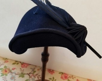 Vintage navy blue casque olga and louise portland oregon women's wool felt hat