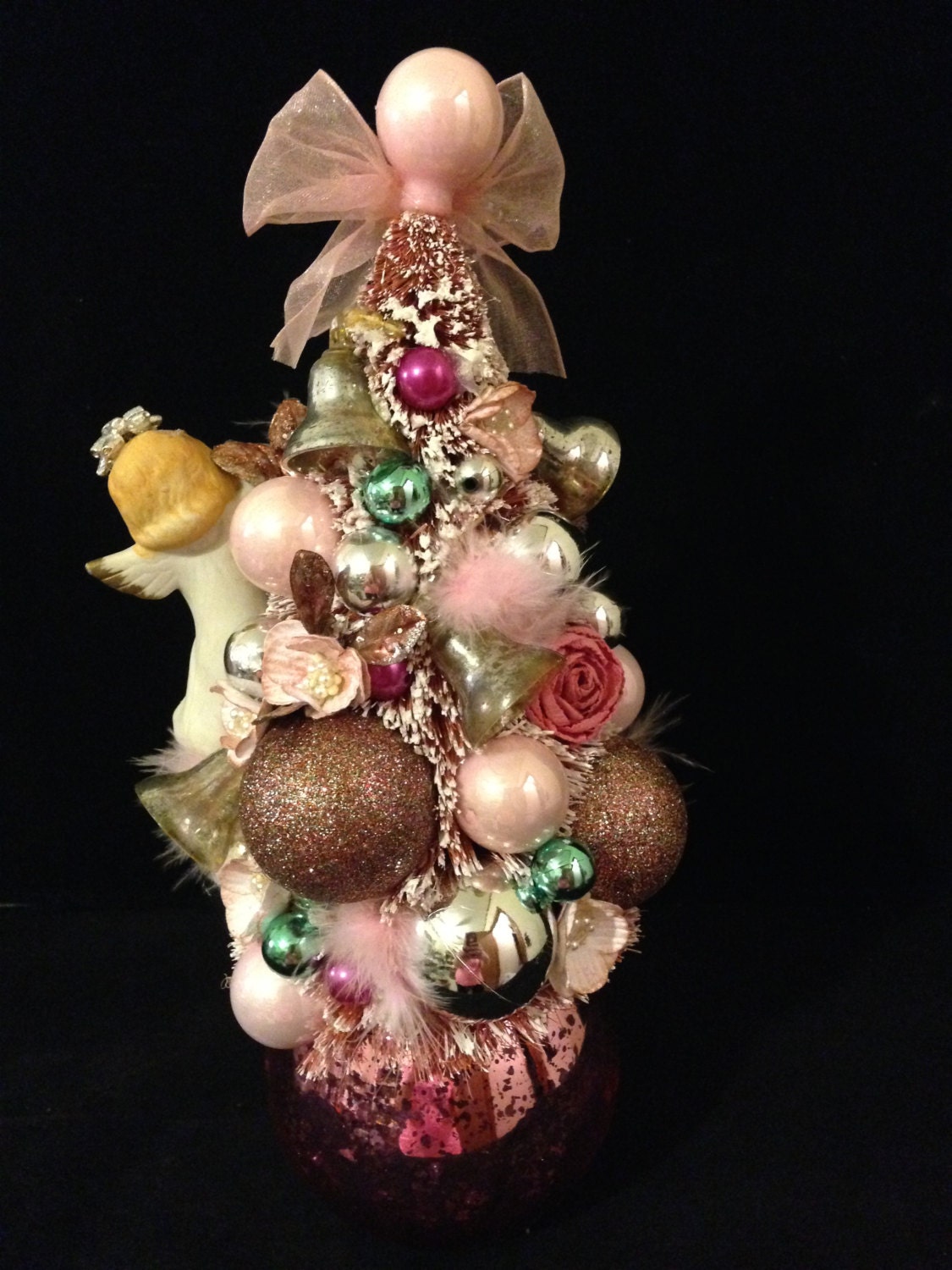 Vintage Pink Bottle Brush Tree Tabletop Christmas Tree