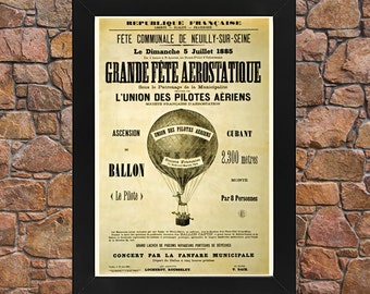 AZ26 Framed Vintage 1885 Grande Fete Aerostatique Hot Air Balloon Circus French Advertisement Poster Re-Print Wall Art Deco A3/A4