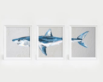 Mako Painting, Shark Wall Art, Shark Prints, Shark Art Prints, Mako Shark Print, Mako Shark Painting, Shark Painting, Set of Prints