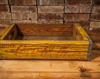 Vintage Coca Cola Wooden Crate Box Metal Rustic Carrier Yellow Red Miller Mfg Co Richmond Virginia FREE SHIPPING