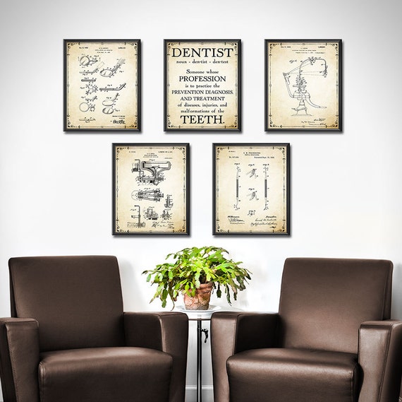  Dentist  Gift Set of 5 Dentist  Art  Patent Prints Wall Art 