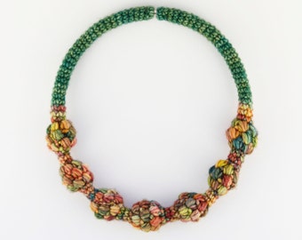 Unique jewelry made of yarn, Chic necklace, Crochet jewellery, Fashion accessory, Women necklace, Statement necklace