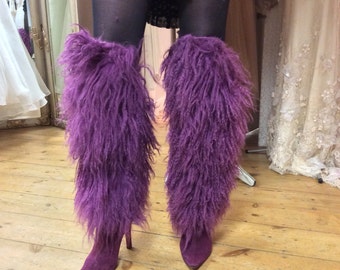 christian louboutin purple goat fur suede thigh high faun boots, size 10 us, 8 uk, 41 eur