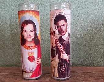 Sam & Dean Saint Candle Set- Supernatural Prayer Candle Set Jensen Ackles, Jared Padalecki