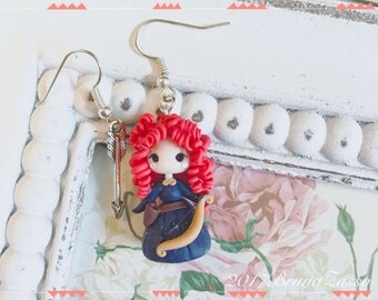 Fimo Polymer Clay Earrings earrings Kawaii Cute Chibi Merida tiny Princess Disney Princess Gift Handmade Rebel Red Hair