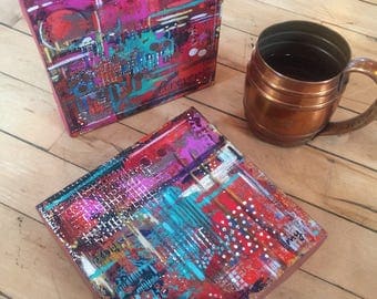 Contemporary Mini Abstract Acrylic Painting. Wired and ready to hang. Original one of a kind artwork.