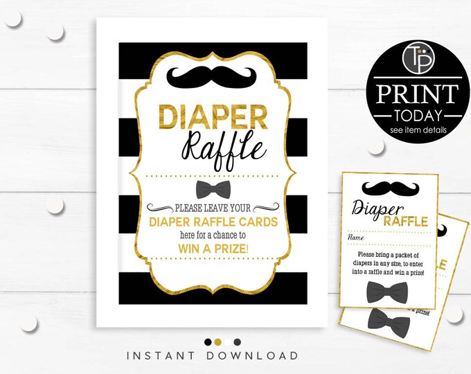 Black and Gold LITTLE MAN Diaper Raffle Card, Instant Download Diaper Raffle Card, Little Man Baby Shower, Diaper Raffle Ticket, Little Man