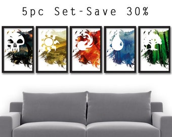 Magic The Gathering (MTG) Unofficial Basic Land Mana 5pc Minimalist Fanart Poster set