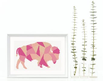 Bison Cross Stitch Pattern Buffalo Polygon Animal Collage Geometric Tribal Decor Modern Cross Stitch Beginner Instant Download PDF Mosaic