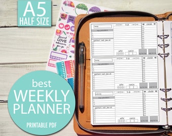 Weekly Planner printable, planner inserts, weekly insert, filofax insert, filofax A5 weekly , kikki k weekly insert, goal planner, A5 insert