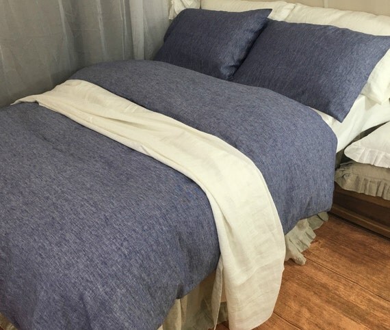 Housse de couette lin chambray denim bleu par customlinenshandmade Literie Lin Créatif