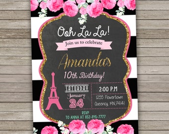 Paris Invitation, Paris Birthday Party Invitation Printable, Paris Invite, Chalkboard Invitation, Paris Party,