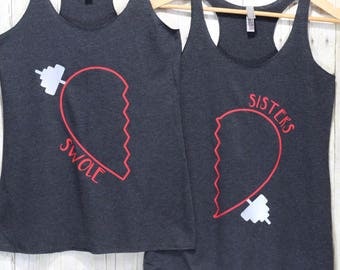Swole sisters, Matching t-shirts, Tanks top women, Women's fitness tanks, Workout tanks for women, Women's tanks, Best friend shirts, SET004