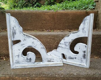 Corbel set/ scroll style/ large size /antique style/ shelf bracket /bookend/ mothers day /wedding gift /fixer upper style/ distressed