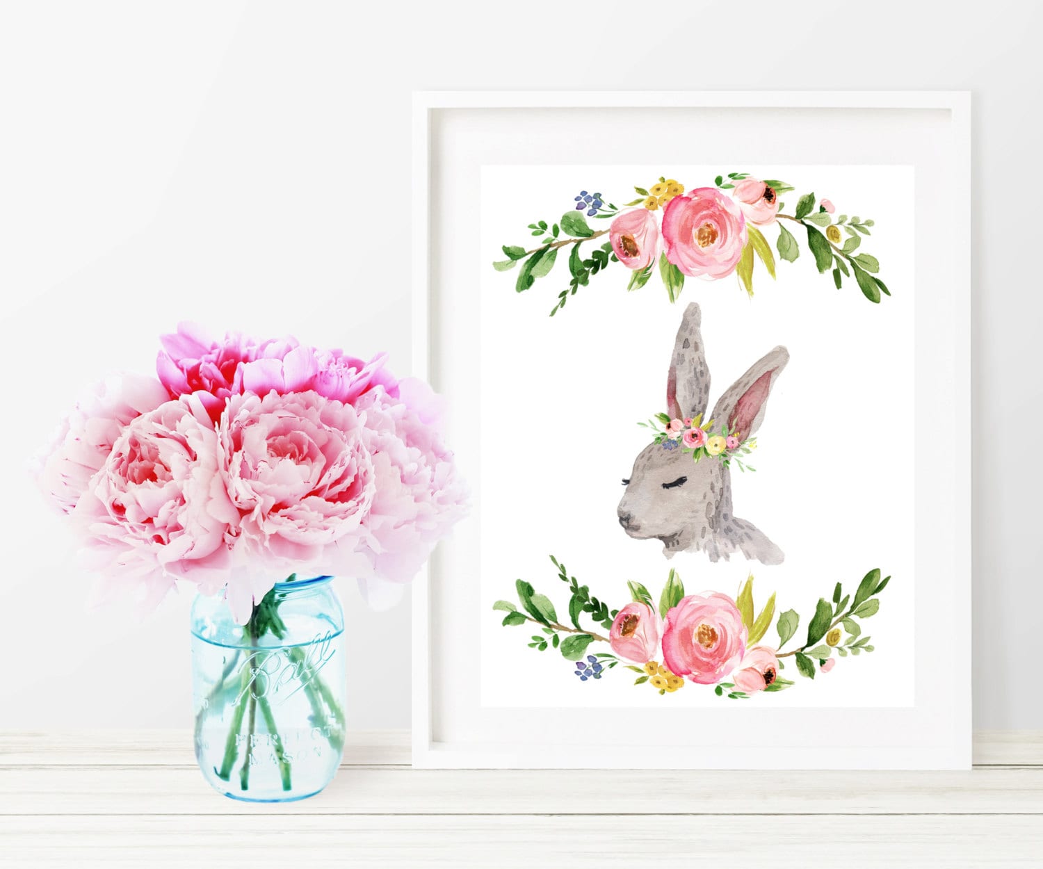 Download Bunny Printable Nursery Decor Rabbit Watercolor Floral Wall