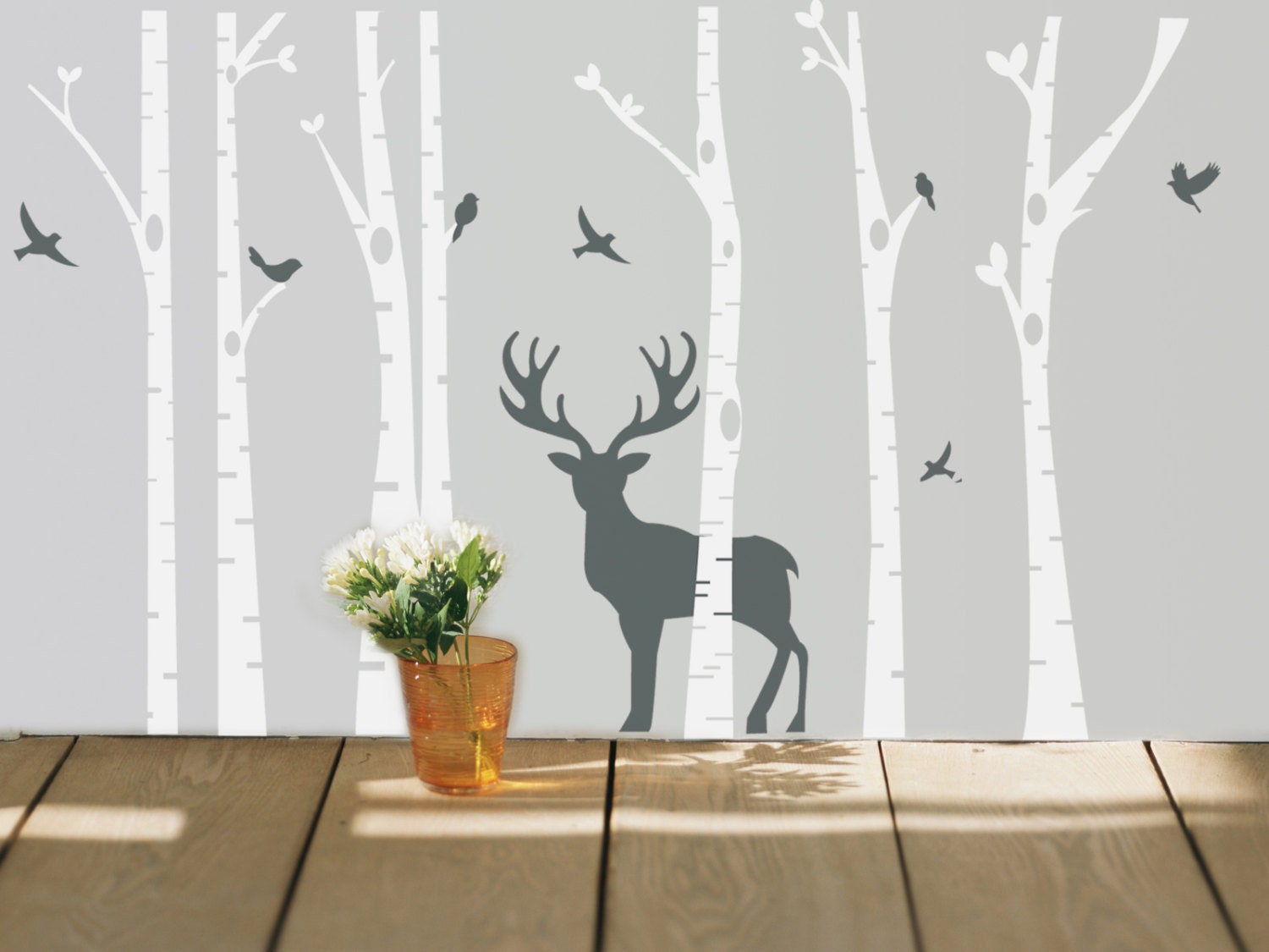 White Birch Tree Wall Decal White Tree Wall by WallArtStores