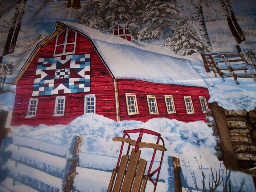 1 Panel Winter Barn Scenic Timeless Treasures Fabrics Quilt 5835