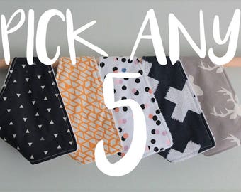 Bandana Bib, Baby Bib, Dribble Bib, Handmade Bib, Drool Bib PICK ANY 5 - Dribble Bib Bulk Buy, Bib Pack