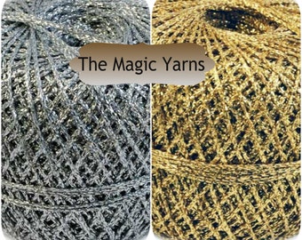 SALE -Silver yarn,Golden yarn,Brocade yarn, lurex yarn, sparkle yarn,gloss and shine,lurex,lame yarn,metallic thread,gold,silver,lace, 2 ply