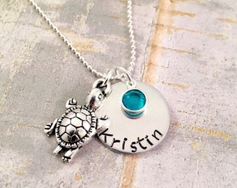 Personalized turtle name necklace, turtle necklace, name necklace, baby turtle jewelry, beach jewelry, ocean jewelry, save the turtles