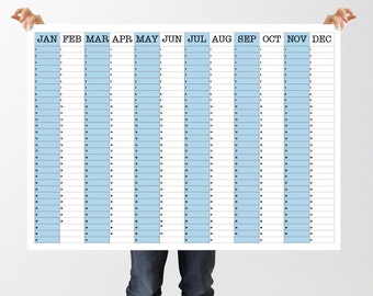 Printable Wall Planner, Perpetual Calendar, A1 and A2 PDF's, Blank Open Dated Digital Download, Anniversary and Birthdays - Free Custom Size