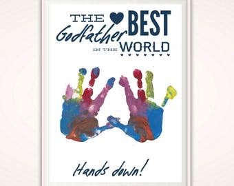 Godfather Gift - Personalized Gift for Godfather, Godparent Gift, INSTANT Download DIY Handprint Art, Baptism Gift, Christening Gift, PDF