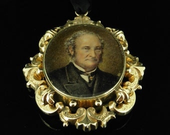 Victorian Gold Dr Tanner Mourning Portrait Pendant on Ribbon