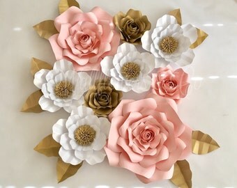 Paper flowers - large paper flowers - set of 9 paper flowers - home decor - nursery