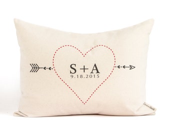 Personalized Valentines Gift, Gift for Couple, Two Year Anniversary, Heart Pillow, Cotton Anniversary