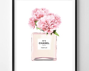 Chanel print, Modern print, Perfume bottle, Fashion art, Coco Chanel, Digital art, Pink, Mint, Printable art, Digital Instant Download 16x20