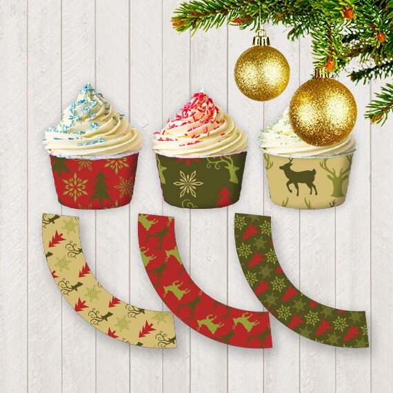 CUPCAKE WRAPPERS Printable Traditional Christmas Party Decorations CUPCAKE WRAPPERS Printable Traditional Christmas Party Decorations