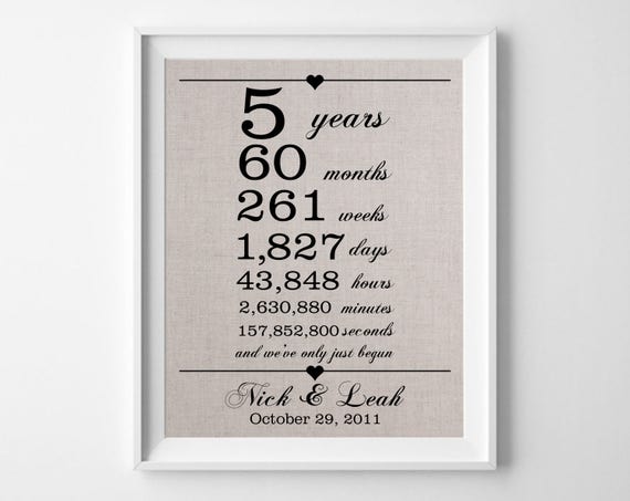 5 years together Linen Anniversary Print 5th Wedding