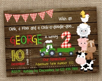 Barnyard Birthday Invitation, Wood/Chalkboard Farm Invitation, Farm Animals Birthday, Barnyard Party, Printable DIGITAL Invite