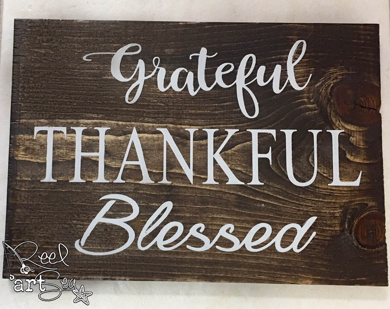 Grateful Thankful Blessed Wood Sign Rustic home decor