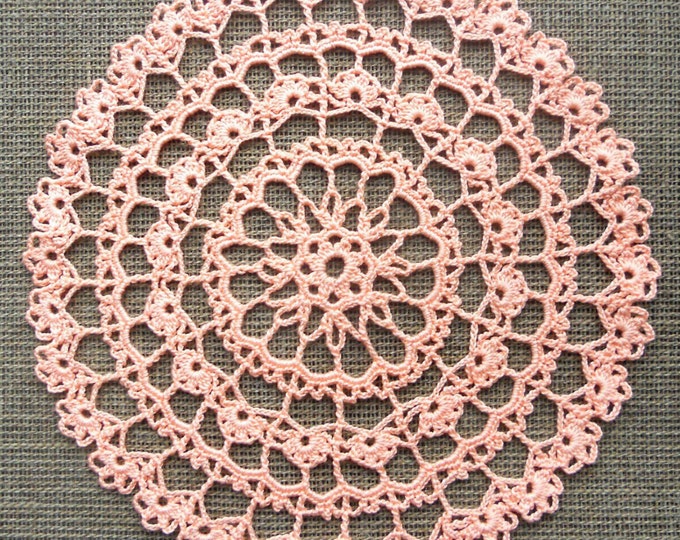 8 inch Crochet Doily, Handmade Pink Doily, Pink Lace Tablecloth, Pink Table Decor, Easter Gift, Pink Home Decor, Gift for Her, Pink