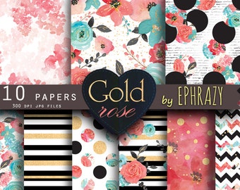 30% OFF AND MORE. Rose digital paper. Floral digital paper. Roses digital paper. Shabby chic. Rose gold. Rose gold paper. Watercolor rose.