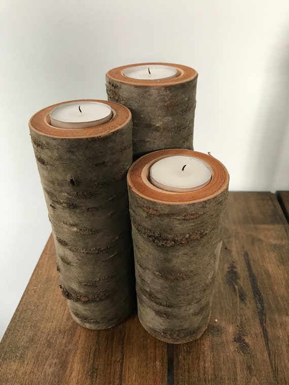 Wooden Candle Pillars Rustic Decor Homemade Gift Tealight
