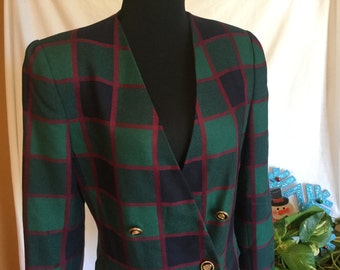Blazer Vintage Femme Megan Lee Taille 16P Bleu à Motif écossais (plaid) - Occasion Très Bon état