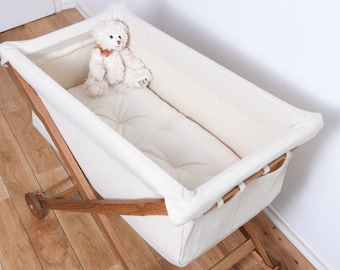 KootaCrib Baby's first bed entirely of oak wood and bassinet of eco-wool / Wool-filled mattress